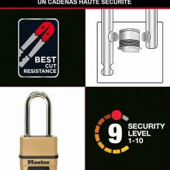 Master Lock Cadenas, Antivol-Cadenas Haute Sécurité Combinaison Zinc Anse XL Extérieur M175EURDLH