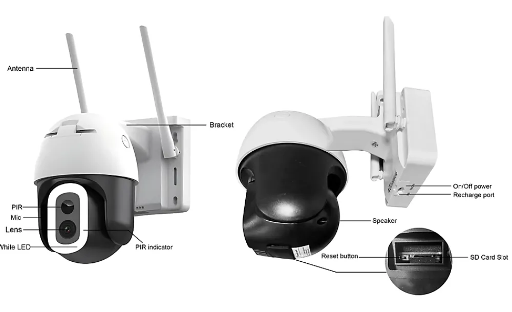 Kyf Caméra IP Extérieure Motorisée 4MP Ultra HD Solaire Autonome avec Éclairage LED 800 lm et WiFi Dual Band