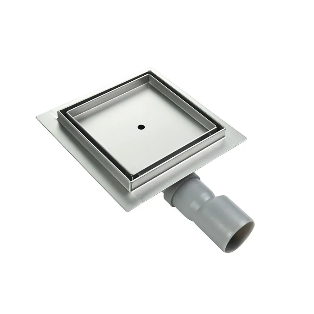 Saniverre Caniveau de douche à carreler carré CIREA 20 x 20 cm, siphon anti-odeurs, drainage 36l/min, hauteur réglable