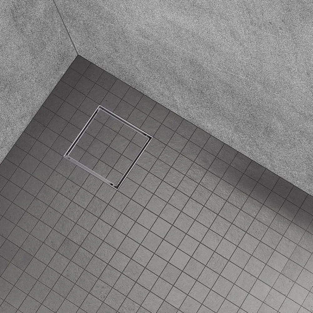 Saniverre Caniveau de douche à carreler carré CIREA 20 x 20 cm, siphon anti-odeurs, drainage 36l/min, hauteur réglable