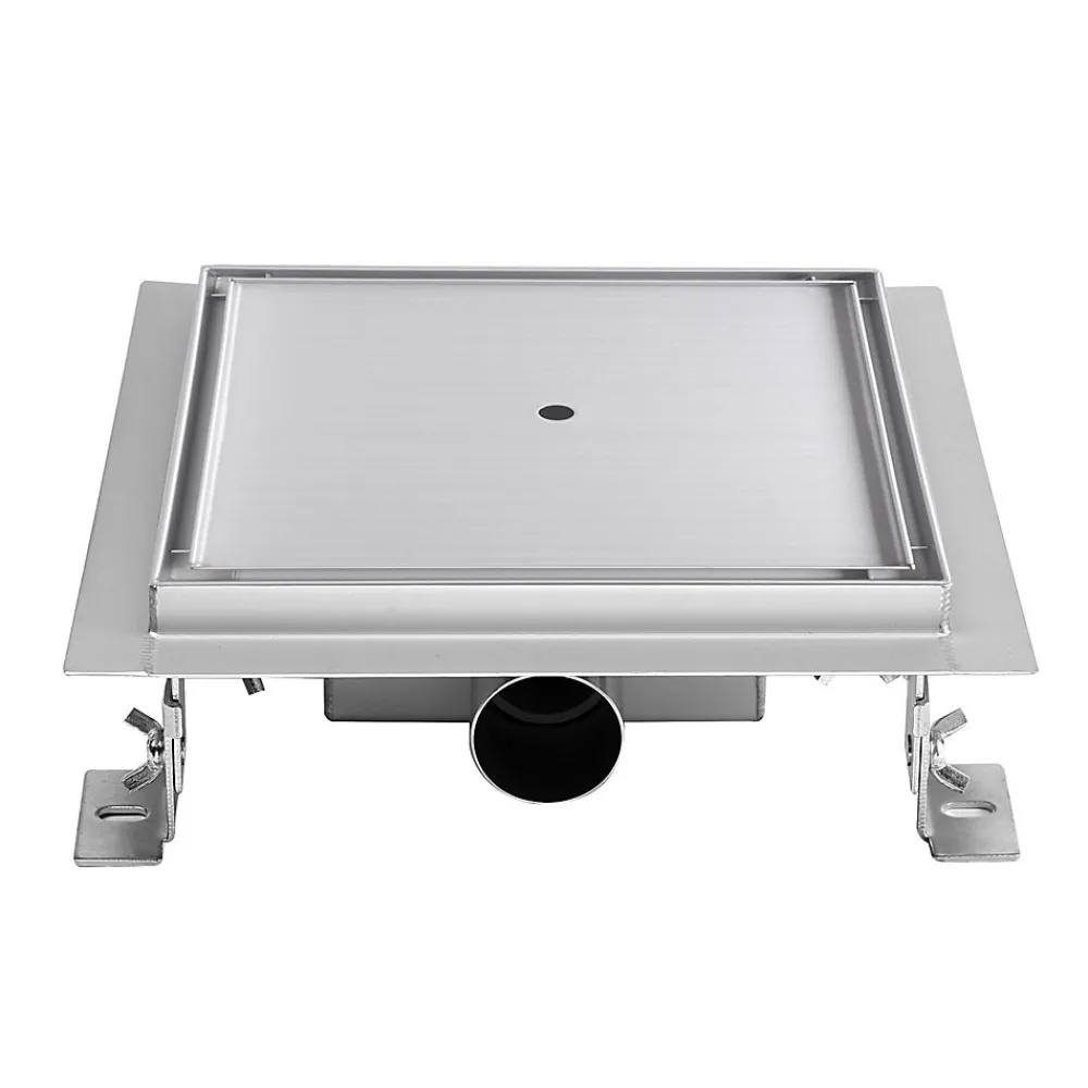 Saniverre Caniveau de douche à carreler carré CIREA 20 x 20 cm, siphon anti-odeurs, drainage 36l/min, hauteur réglable