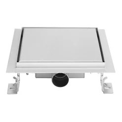 Saniverre Caniveau de douche carré inox CARA 20 x 20 cm avec siphon anti-odeurs, drainage 36l/min, hauteur réglable