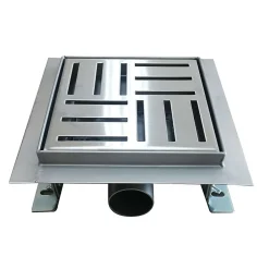 Saniverre Evacuation De Douche-Caniveau de douche carré motif quadrillé DOMEO 12 x 12 cm siphon anti-odeurs, drainage 36l/min, h. réglable