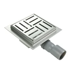 Saniverre Evacuation De Douche-Caniveau de douche carré motif quadrillé DOMEO 12 x 12 cm siphon anti-odeurs, drainage 36l/min, h. réglable