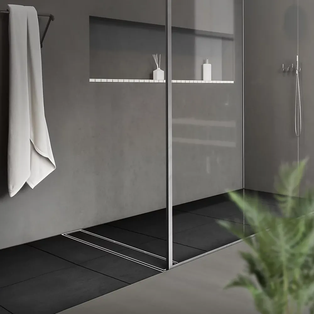 Luxebath Evacuation De Douche-Caniveau de Douche 50 cm 2en1 à Carreler, Argent, Acier Inoxydable