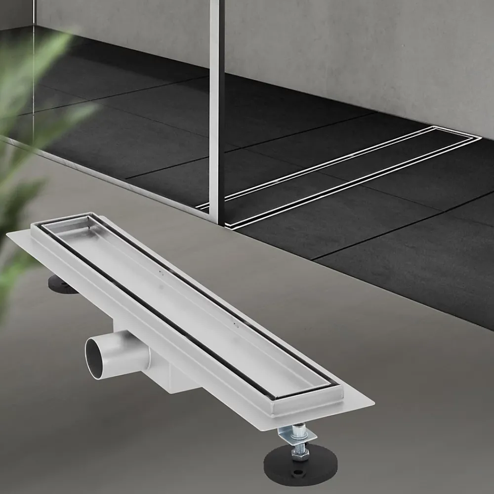 Luxebath Evacuation De Douche-Caniveau de Douche 50 cm 2en1 à Carreler, Argent, Acier Inoxydable
