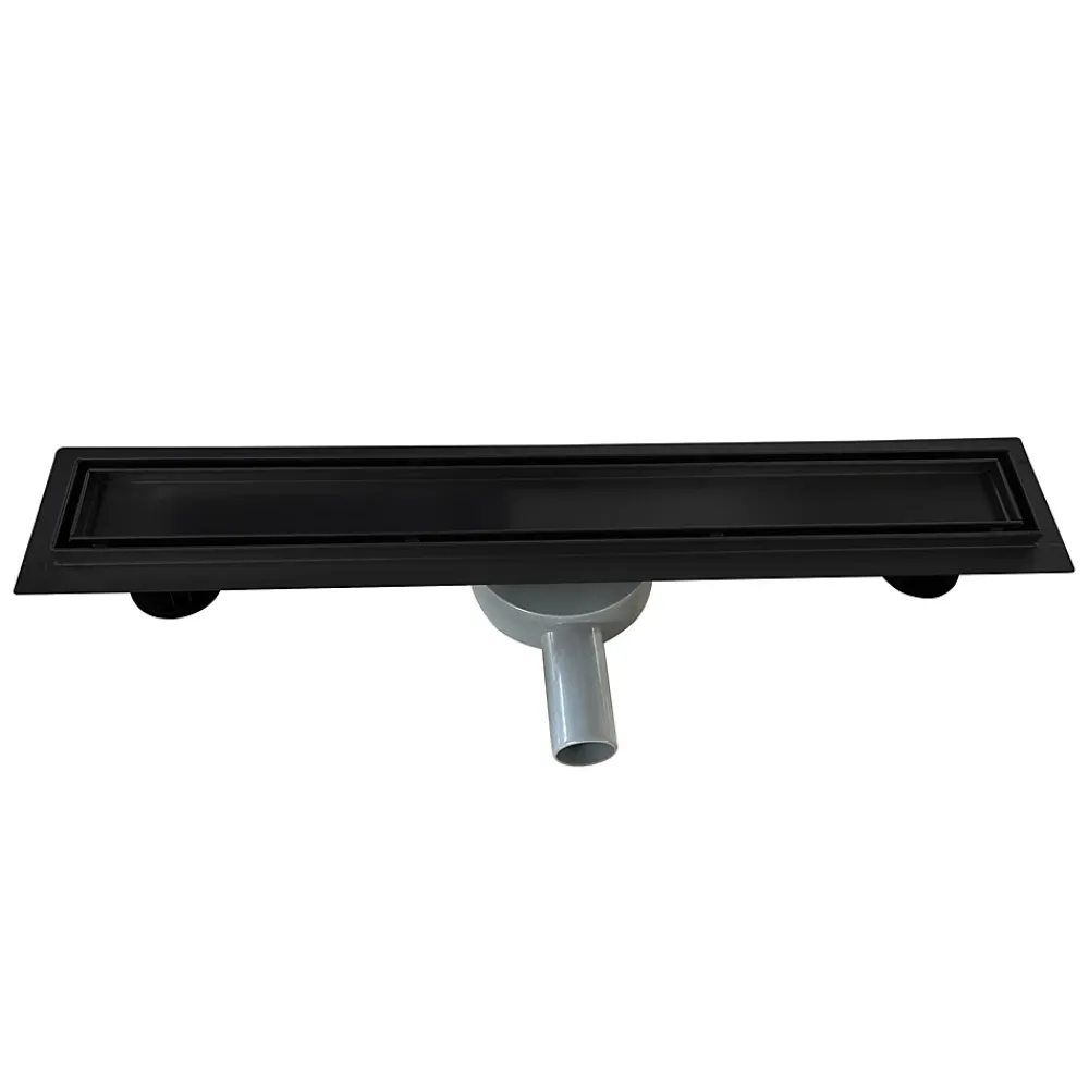 Saniverre Evacuation De Douche-Caniveau de douche 2en1 VINY L.100 cm, réversible à carreler ou inox noir + siphon 360, drainage 36l/min -