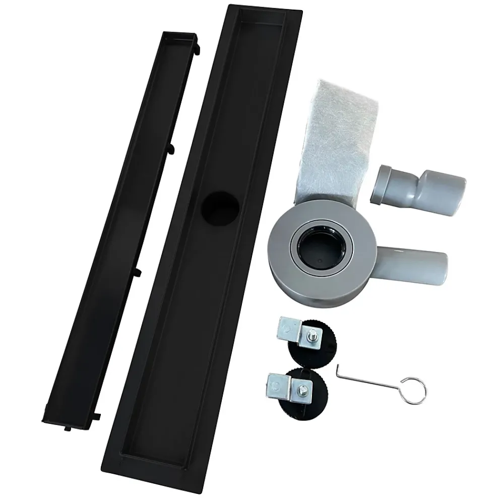 Saniverre Evacuation De Douche-Caniveau de douche 2en1 VINY L.100 cm, réversible à carreler ou inox noir + siphon 360, drainage 36l/min -