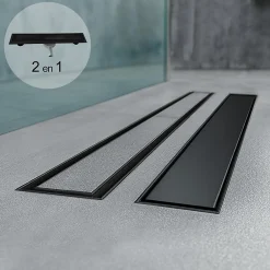 Saniverre Evacuation De Douche-Caniveau de douche 2en1 VINY L.100 cm, réversible à carreler ou inox noir + siphon 360, drainage 36l/min -