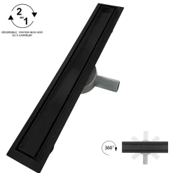 Saniverre Evacuation De Douche-Caniveau de douche 2en1 VINY L.50 cm, réversible à carreler ou inox noir + siphon 360, drainage 36l/min -