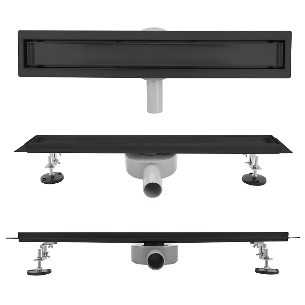 Saniverre Evacuation De Douche-Caniveau de douche 2en1 VINY L.50 cm, réversible à carreler ou inox noir + siphon 360, drainage 36l/min -