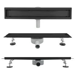 Saniverre Evacuation De Douche-Caniveau de douche 2en1 VINY L.80 cm, réversible à carreler ou inox noir + siphon 360, drainage 36l/min -