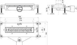 Wirquin Caniveau de douche extraplat So Line L.220 D40 - 288 mm