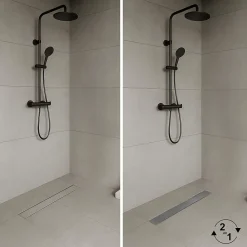 Saniverre Evacuation De Douche-Caniveau de douche Italienne 2en1 CELO L.100 cm à encastrer réversible à carreler ou inox -