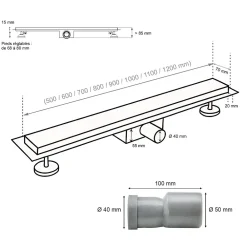 Saniverre Evacuation De Douche-Caniveau de douche Italienne DALA inox L.80 cm anti-odeurs + filtre, drainage performant -