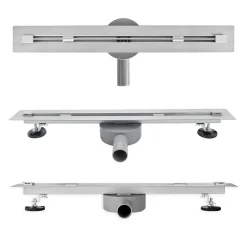 Saniverre Caniveau de douche italienne slim DEKI L.70 cm acier inoxydable avec siphon 360, drainage performant