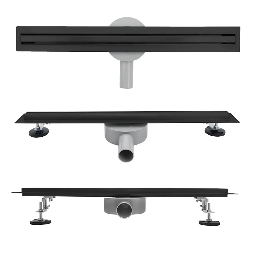 Saniverre Caniveau de douche italienne étroit noir SAMY L.50 cm siphon 360, drainage 36l/min, hauteur réglable