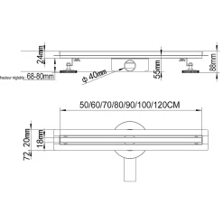 Saniverre Evacuation De Douche-Caniveau de douche italienne étroit TIKA L.70 cm acier inoxydable avec siphon 360, drainage 36l/min