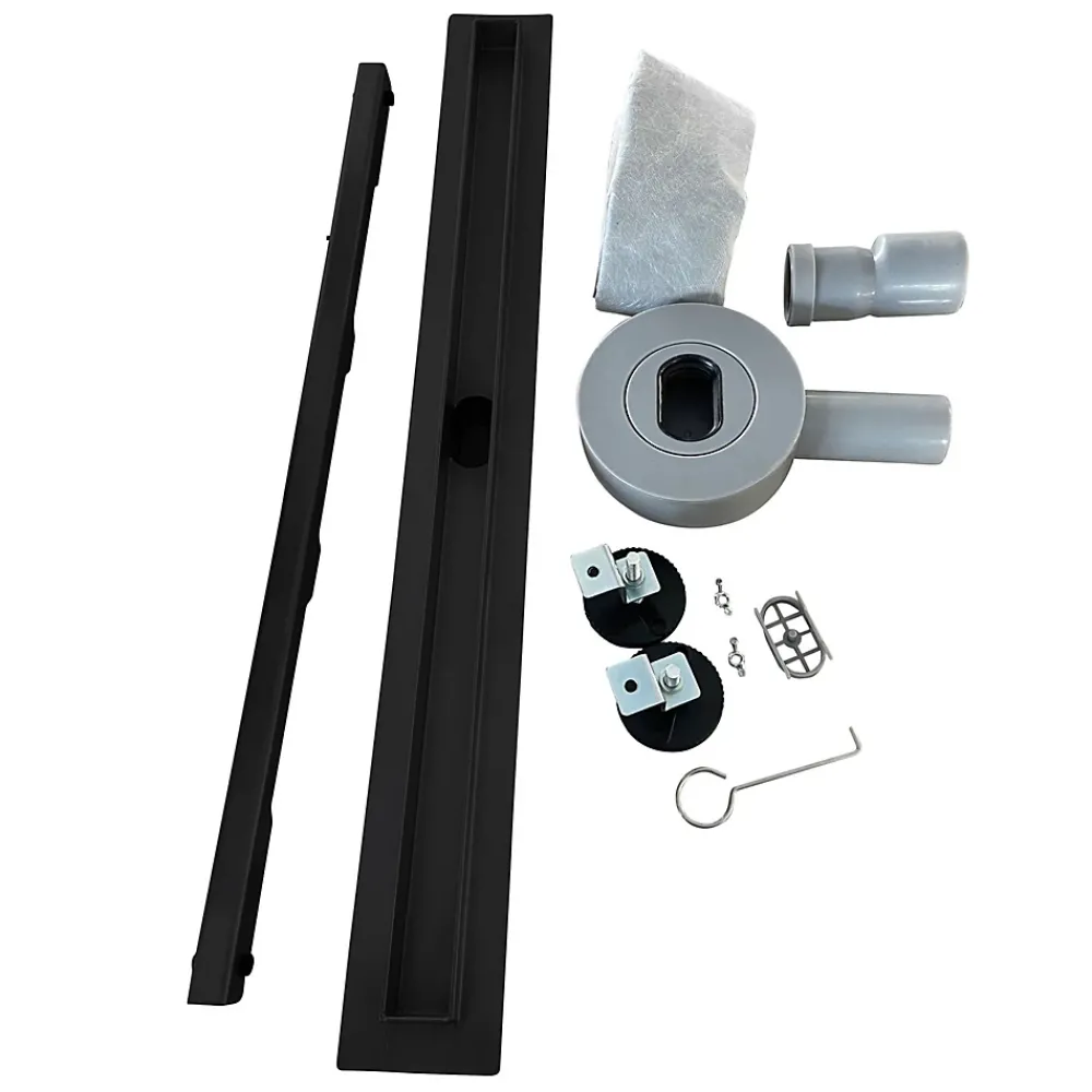 Saniverre Caniveau de douche italienne étroit noir SAMY L.50 cm siphon 360, drainage 36l/min, hauteur réglable