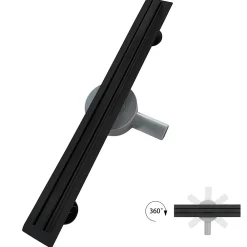 Saniverre Caniveau de douche italienne étroit noir SAMY L.50 cm siphon 360, drainage 36l/min, hauteur réglable