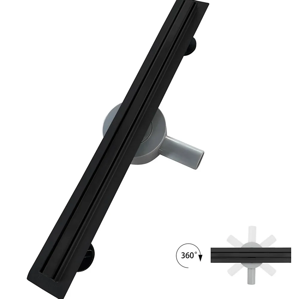 Saniverre Caniveau de douche italienne étroit noir SAMY L.50 cm siphon 360, drainage 36l/min, hauteur réglable