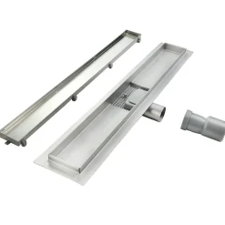 Saniverre Caniveau de douche Italienne 2en1 CELO L.110 cm à encastrer réversible à carreler ou inox -