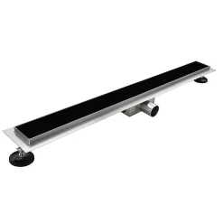 Saniverre Caniveau de douche KODY L.60 cm verre noir et inox, siphon anti-odeurs, drainage performant -