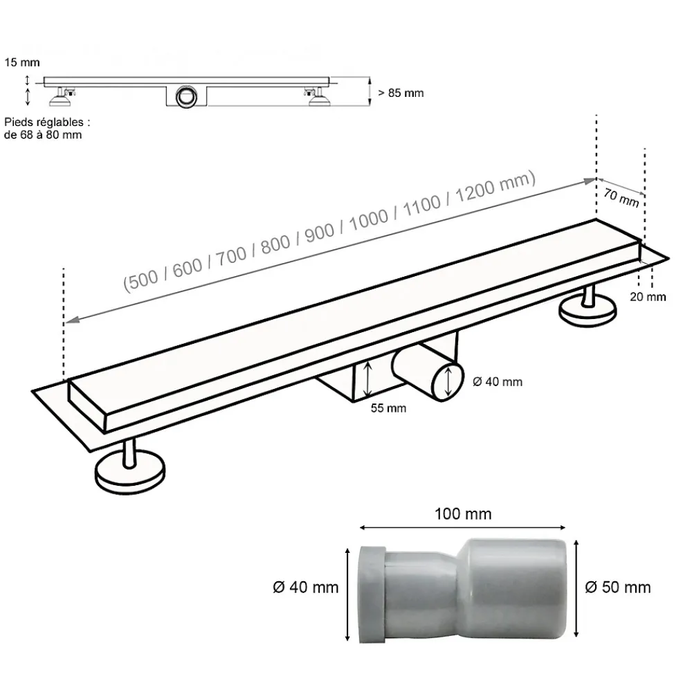 Saniverre Evacuation De Douche-Caniveau de douche L.120 cm JAZY design linéaire, inox, anti-odeurs, drainage élevé -