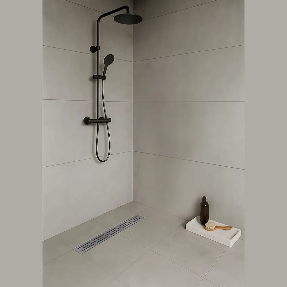 Saniverre Evacuation De Douche-Caniveau de douche L.120 cm JAZY design linéaire, inox, anti-odeurs, drainage élevé -