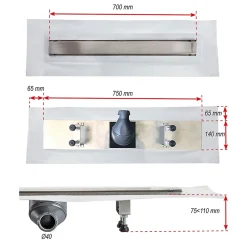 Wirquin Caniveau de douche à l'italienne 700mm