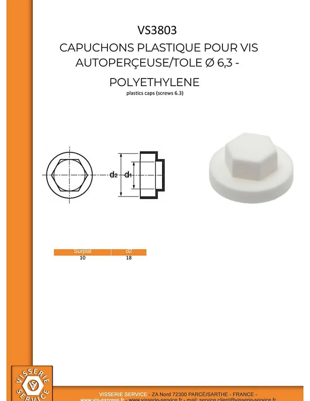 Vis Express Capuchon plastique Vis Diamètre 6.3 Surplat 10 RAL7022 gris tarre d'ombre - 250 pièces