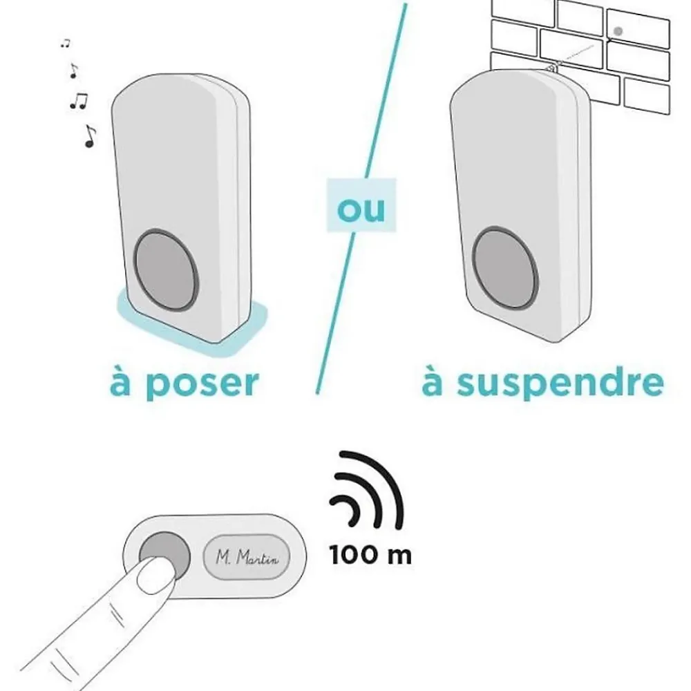 SCS Sentinel Carillon sans fil - OneBell 100 - - Portée 100m - 15 mélodies - IP55