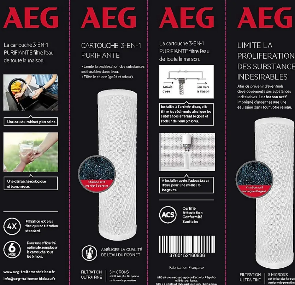 AEG Filtre Anti Calcaire-Cartouche de charbon actif 3 en 1 Purifiante