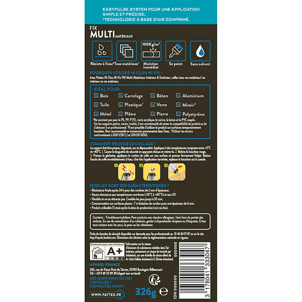 Pattex Cartouche de colle polymère propulsée au gaz, 200 g - intérieur/extérieur