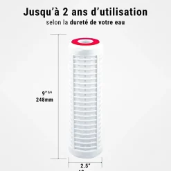 Sinea Filtre Anti Calcaire-Cartouche filtrante lavable 9''3/4 en polyamide filtre à eau sous évier - 250 µm