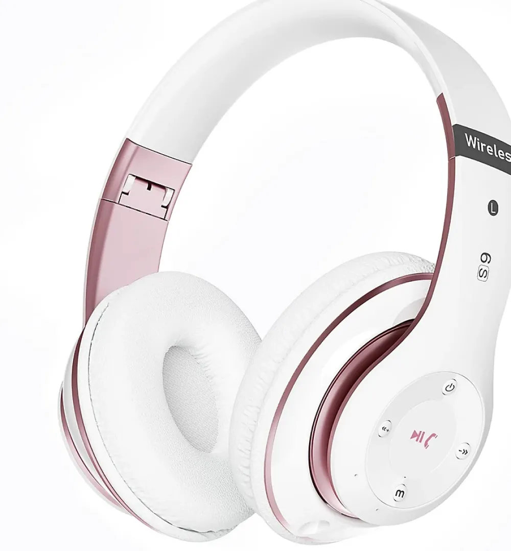 Vendos85 Casque Bluetooth sans Fil 40 Heures avec Microphone HD Intégré rose blanc