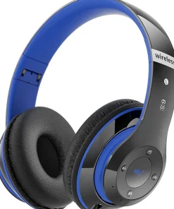 Vendos85 Casque Bluetooth sans Fil 40 Heures avec Microphone HD Intégré bleu noir