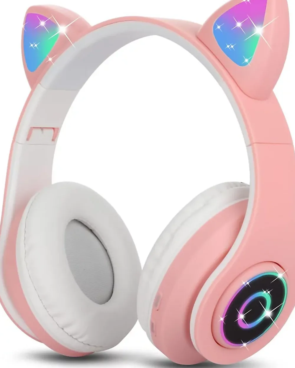 Vendos85 Enceinte, Écouteur Et Casque-Casque Bluetooth sans Fil Pliable d'oreille de Chat avec Micro intégré rose blanc