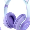 Vendos85 Enceinte, Écouteur Et Casque-Casque Bluetooth sans Fil Pliable d'oreille de Chat avec Micro intégré violet blanc
