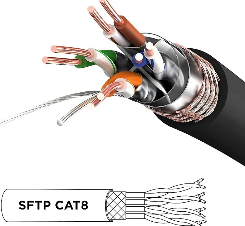 Duronic CAT8 BK 1m Câble Ethernet SFTP 2000MHz Transmission de données 40Gb Réseau LAN Internet Connecteurs en or RJ45