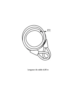 Thirard Cadenas, Antivol-Câble antivol Twisty, vélo, abris de jardin, diamètre 8, 6.00m, acier gaine PVC -