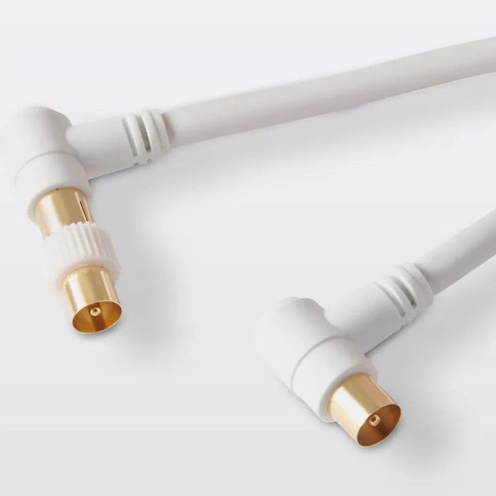 Blyss Câble coaxial Mâle / Femelle + adaptateur Mâle / Mâle coudé blanc Or, 3 m
