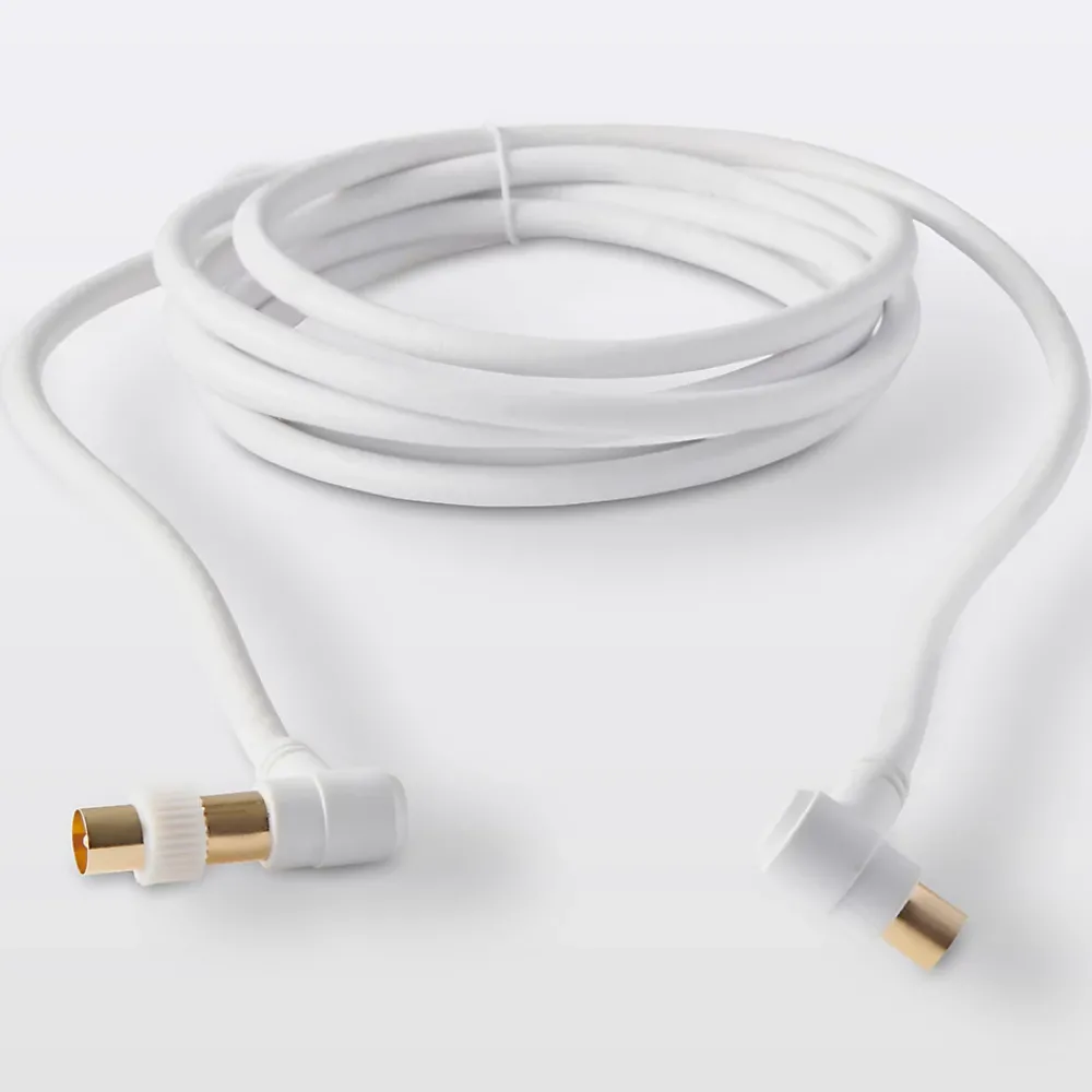 Blyss Câble coaxial Mâle / Femelle + adaptateur Mâle / Mâle coudé blanc Or, 3 m