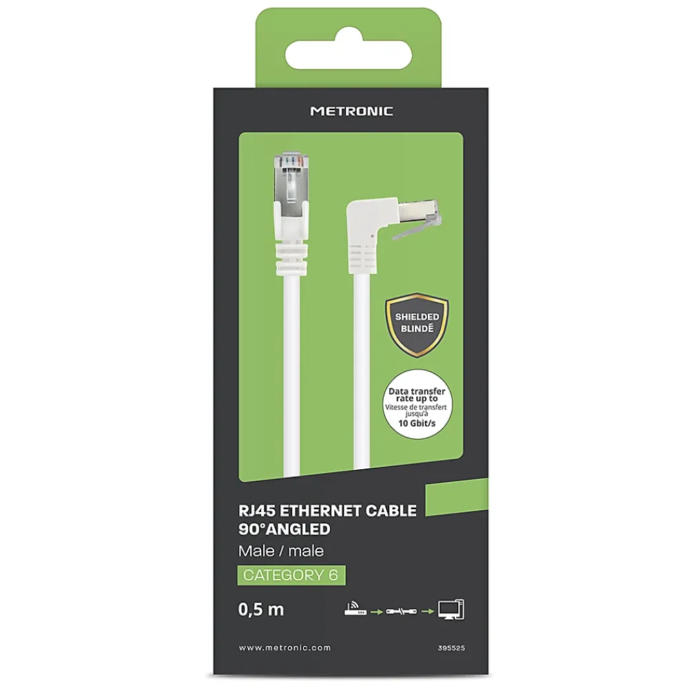 Metronic Câble Et Connectique Réseau-Câble Ethernet RJ45 CAT 6a mâle/mâle coudé - FTP 0,5 m - 395525