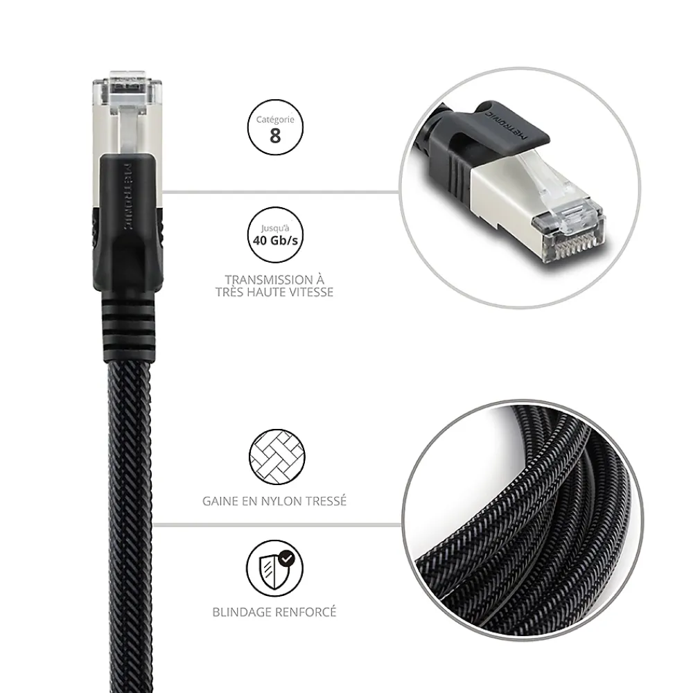 Metronic Câble Ethernet RJ45 CAT 8 mâle/mâle tressé - S/FTP 10 m - 395631