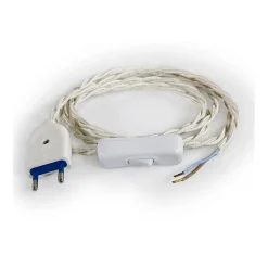 Lnd Câble Électrique Torsadé Blanc CasséPrémonté avec Fiche et InterrupteurPrêt à Installer