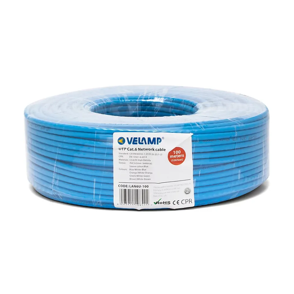 Velamp Câble réseau CAT6 UTP 100mt en bobine, certifié CPR