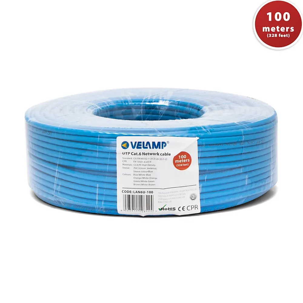 Velamp Câble réseau CAT6 UTP 100mt en bobine, certifié CPR