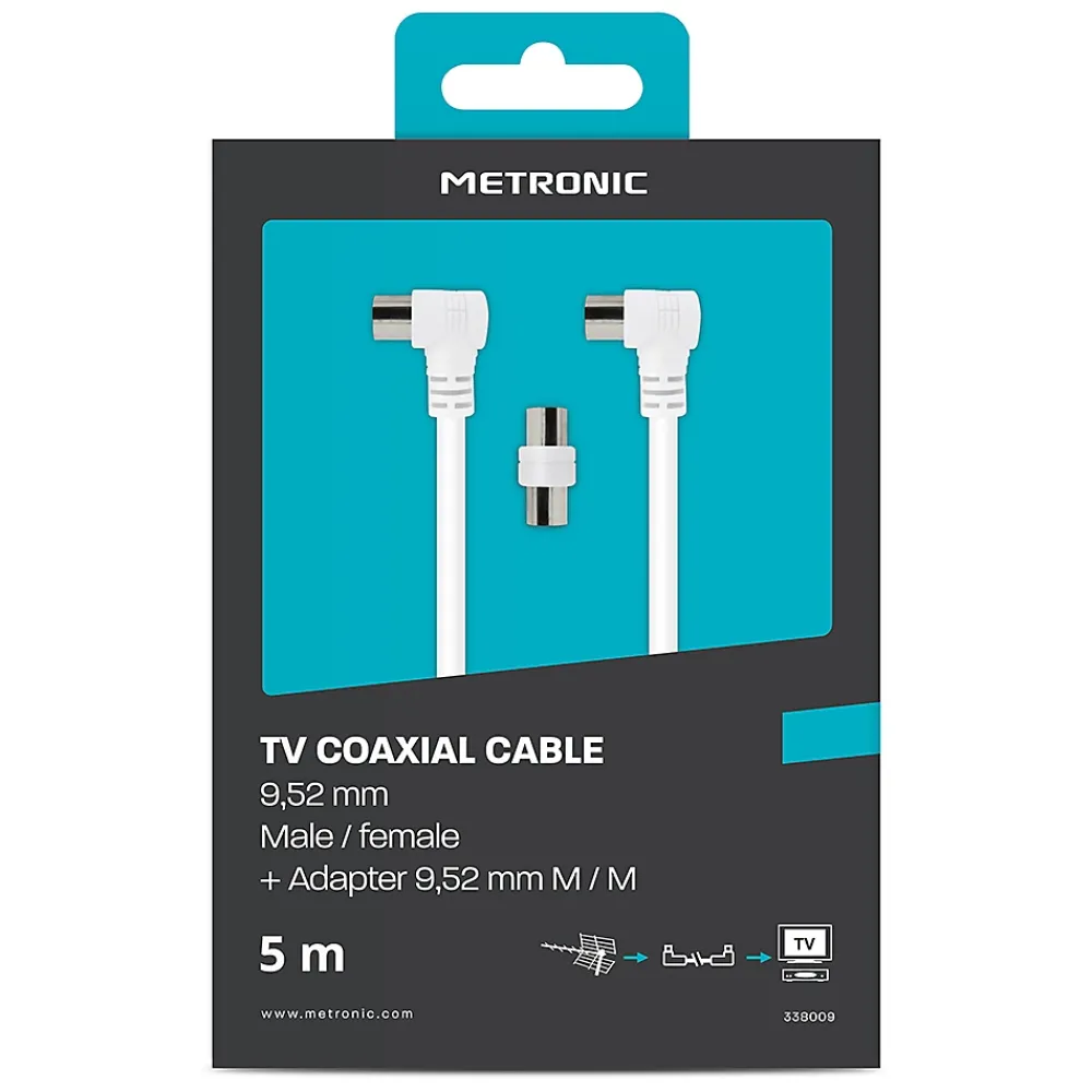 Metronic Câble TV coaxial 9,52 mm coudé mâle/fem. + adaptateur 9,52 mm - 338009