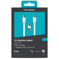 Metronic Câble Et Connectique Tv-Câble TV coaxial 9,52 mm mâle/fem.+adaptateur mâle/mâle 5 m - 338007